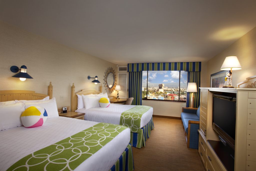 Room layout with two double beds at Disney's Paradise Pier Hotel- Disneyland Resort Hotel